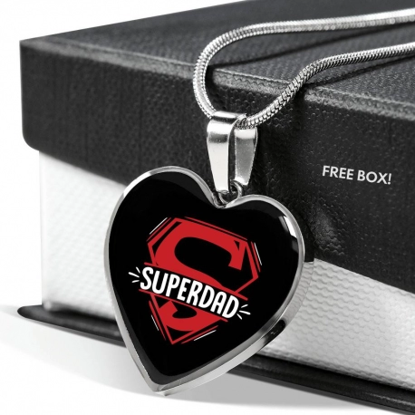 Super Dad Silver Heart Pendant with Chain
