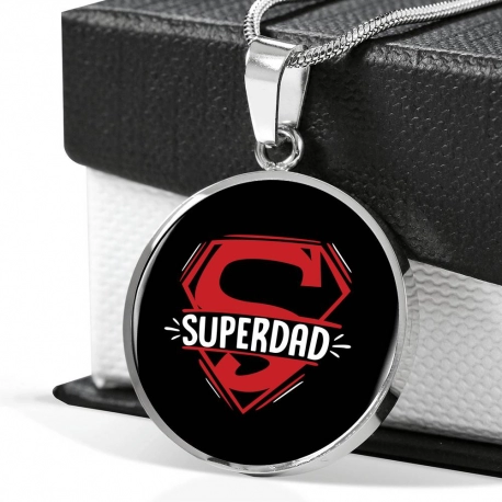 Super Dad Silver Round Pendant with Chain