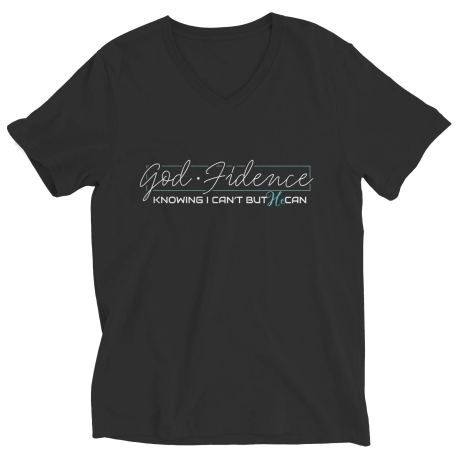God Fidence Knowing I Can't but He can V-neck, Christian Tee, Religious Shirt, Faith T-shirt, Church Shirt, Grateful tee, Jesus