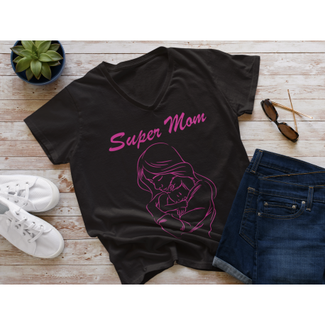 Gift for Mom Vneck Shirt, Supermom Vneck Tshirt