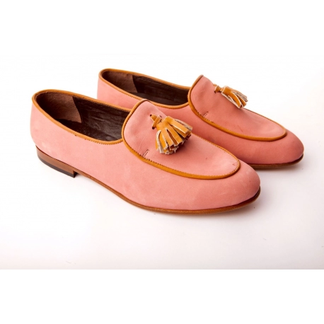 Farida Light Pink Suede Loafers