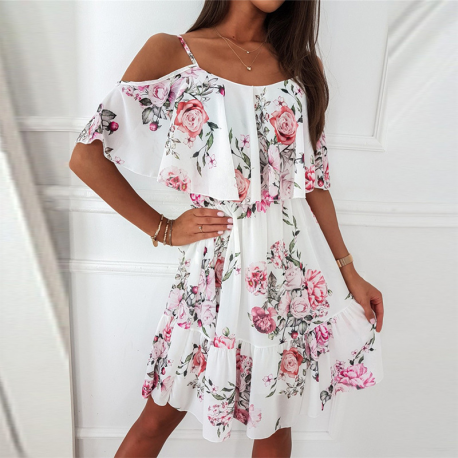 Chiffon Print Sling Strapless Dress