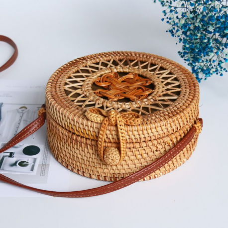 Ethnic Style Woven Rattan Hollow Crossbody Bag