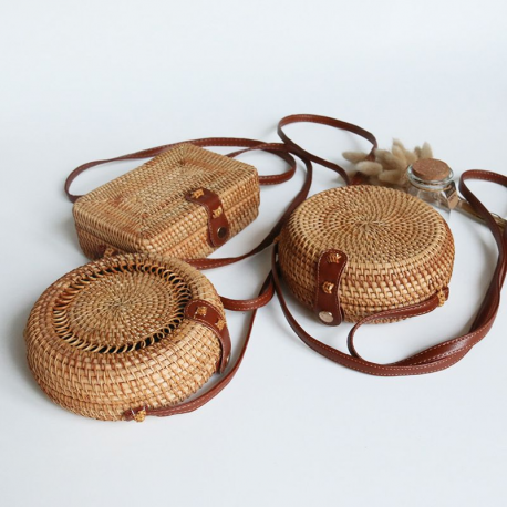 Round Woven Rattan Hollow Crossbody Bag