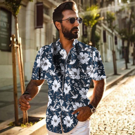 Single-Breasted Color Blocking Pattern Printing Shirt