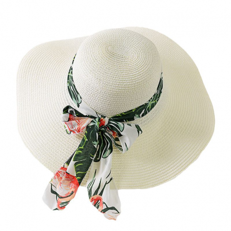 New Trendy Bowknot Wide Brim Outdoor Sun-Protection Round Straw Beach Hats With Tape