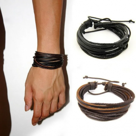 Black Brown Men Fashion Braided Handmade Rope Wrap Bracelets