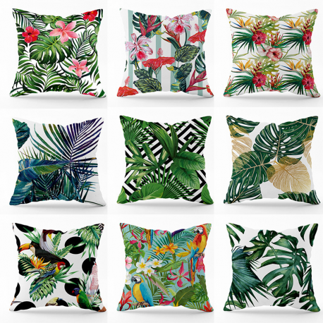 Small Fresh Green Plants Pattern Home Sofa Cushion Pillow Cover