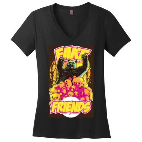 Fake Friends Bear Ladies V-Neck