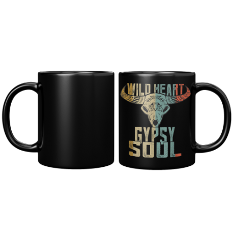 Wild Heart Gypsy Soul Boho 11oz Black Glossy Mug