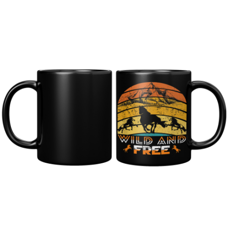 Wild & Free Horses Retro 11oz Black Glossy Mug