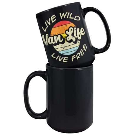 Van Life Retro 15oz Black Glossy Mug