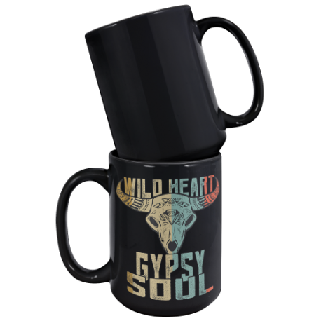 Wild Heart Gypsy Soul Boho 15oz Black Glossy Mug