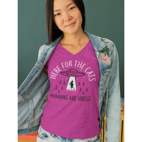 Here For The Cats Women's V-Neck Tee