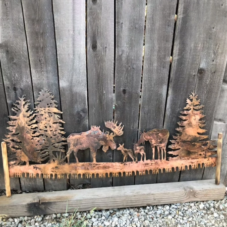 Moose Under Trees Metal Wall Art In Hand Saw