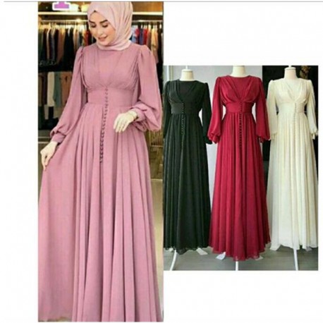 Musulman Hijab robe 2020 femmes solide bouton en mousseline de soie