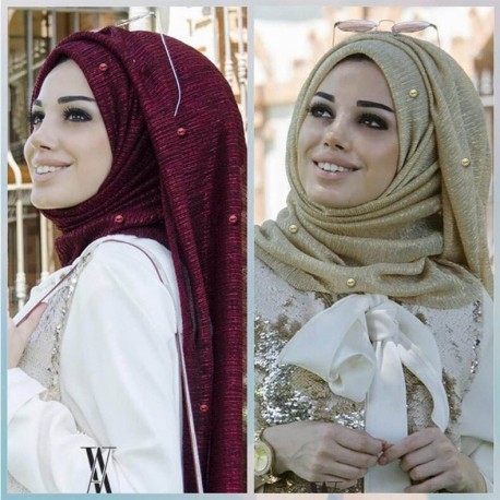 Paillettes femmes or soie avec perles musulman hijab châles .foulard .khimar