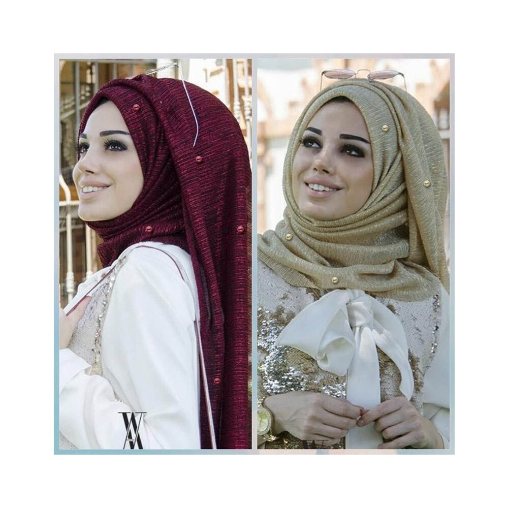 suspend Joint selection merger Paillettes femmes or soie avec perles musulman hijab châles et enveloppes  islamique turban femme foulard doux mince hijabs foula