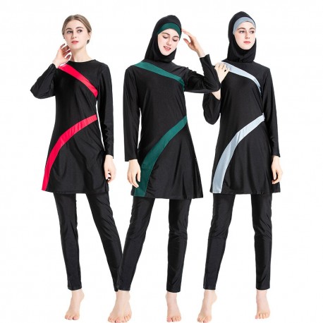 Muslim Swimwear Contrast Color Hooded Hijab Arabic Islamic  Burkinis