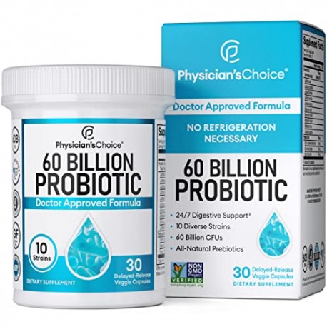 Probiotics 60 Billion CFU - 10 Diverse Strains Plus Organic Prebiotic, Designed for Overall Digestive Health