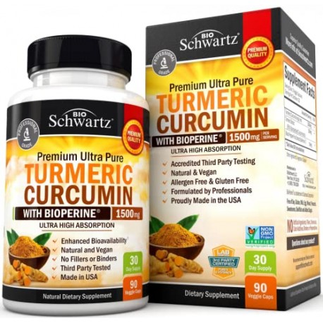 Turmeric Curcumin with BioPerine 1500mg - Natural Joint Support - 90 Capsules