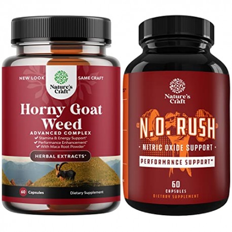 Natures Craft Bundle of Horny Goat Weed Capsules & Nitric Oxide Pills - Extra Strength Horny Goat Weed for Men 1590mg Complex -