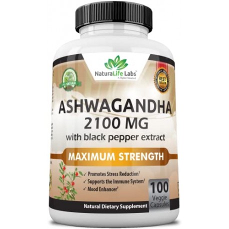 Organic Ashwagandha 2,100 mg - 100 Vegan Capsules Pure Organic Ashwagandha Powder and Root Extract - Stress Relief, Mood Enhance