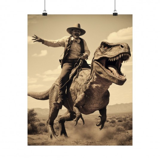vintage Dinosaur Cowboy  Vintage photography  Art Poster Print  Dark Academia  Gothic Occult Poster  Gothic Home Decor  Western 