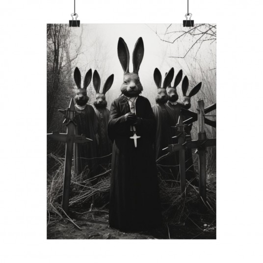 The cult Rabbit priest of the Woods  Vintage photography  Art Poster Print  Dark Academia  Gothic Occult Poster  Vertical Poster