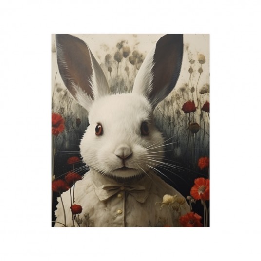 White Rabbit with Poppy flowers  Satin Posters 