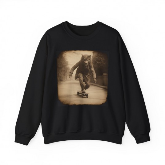 Halloween shirt Werewolf on skateboard  Vintage photography Unisex Heavy Blend    Crewneck Sweatshirt