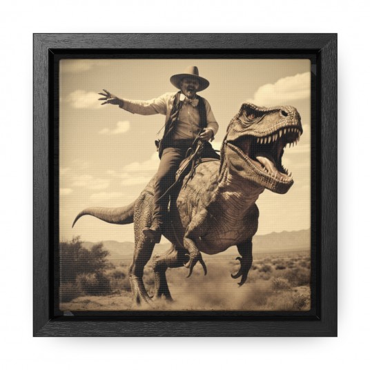 Vintage Dinosaur Cowboy  Gallery Canvas Wraps in Square Frame