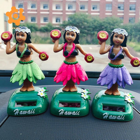 3 Piece Set Solar Car Interior Toy Girl Dancer Hawaii Luau Party Car Dashboard Bobbleheads Bobble Toy Novelty Fun