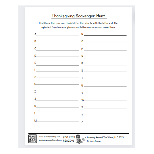 Thanksgiving ABC Scavenger Hunt