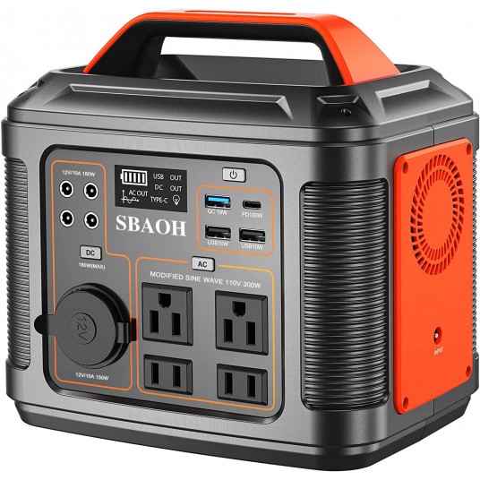 Portable Power Station, 300W 296Wh Solar Generator Quick Charge / 110V AC Outlets/DC Ports and LED Flashlight, Lithium Battery B