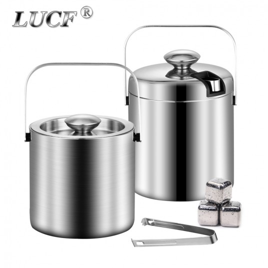 Portable Double-Walled 1.3L Ice Bucket Stainless Steel 18/8 Outdoor Ice Container Wine/Drinking/Beer Cooler Ice Tong For Party