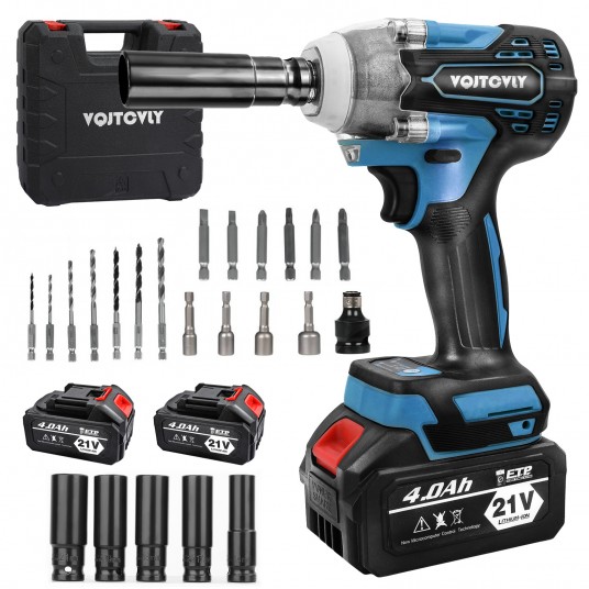 Brushless impact driver, 21V Cordless impact wrench 1/2 Inch, 2 × 4.0Ah impact drill tool set, 5 Sockets, 7 Drill, 6 Screws for