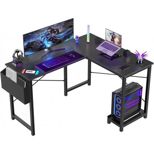 L Shaped Desk. 50-Inch Computer Desk. Corner Gaming Desk. CPU Stand. Home Office. Black.