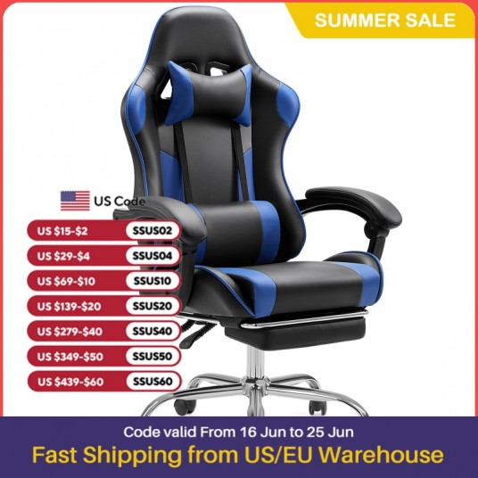 JHK Ergonomic Racing Gaming Chair Adjustable Swivel PU Leather with Headrest and Lumbar Support For Office Computer Living Room