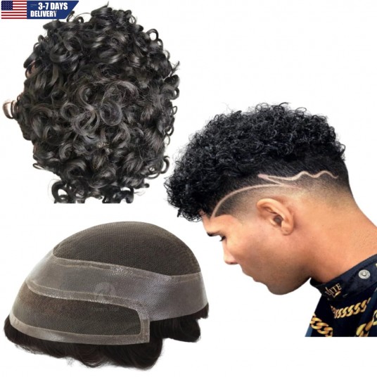 Toupee for Men Human Hair Wigs European Virgin Human Hair Units Curly Wave Mens Wig Real Human Replacement System for Man 10x 8