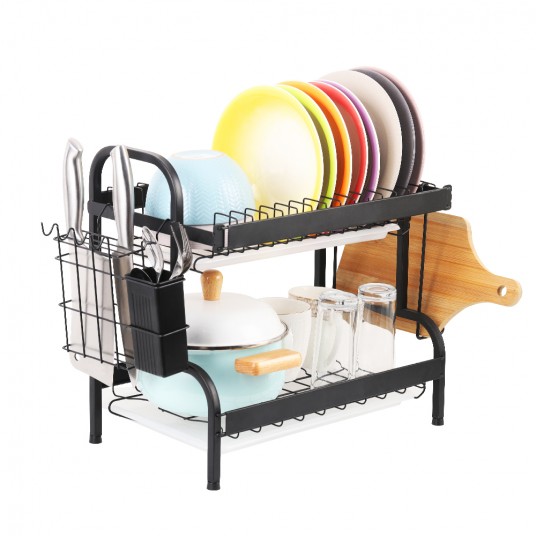 2-Tier Stainless Steel Dish Drying Rack with Drainboard - Large Space Saving Kitchen Organizer for Dishes & Cups