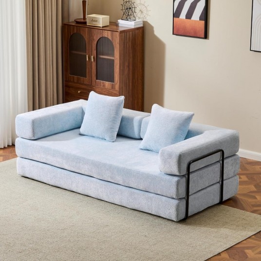 Convertible Sleeper Sofa Bed, Compression Folding Sofa with Pillow, No Assembly Required, Shape Frame, Floor Sofas Lounge Couch