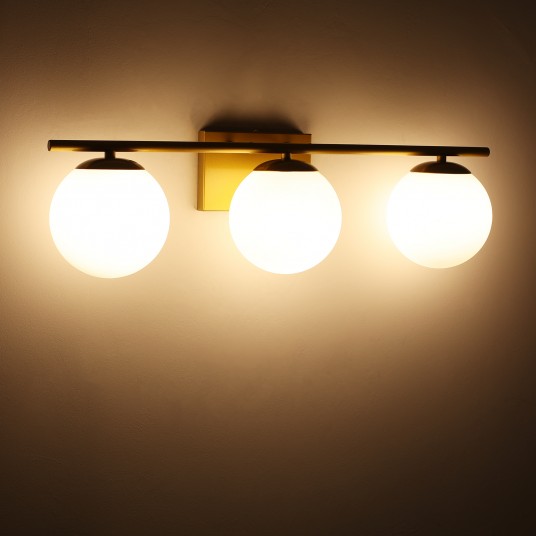 Modern Bathroom Vanity Light Fixtures 3-Light with Milky Glass Shade Industrial Bath Wall Sconces Vintage Lights for Bedroom