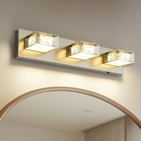3 - Light 350 ° Swivel Bathroom Vanity Light With Acrylic And Crystal Elements, LED Dimmable Dressing Room Lighting Fixture