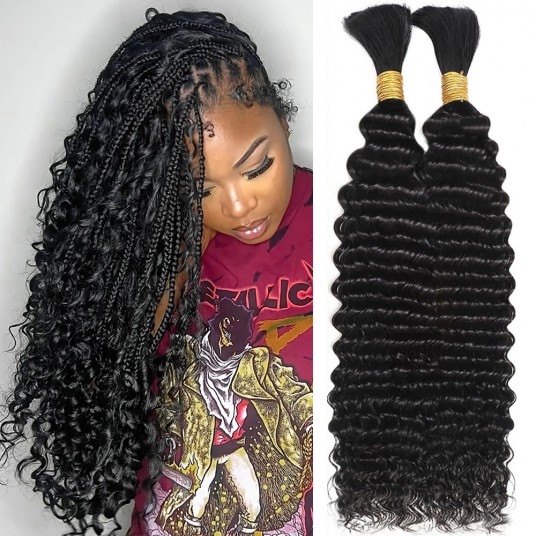 Boho Braids Human Hair Bulk 2Bundles Deep Wave For Braiding Curly Hair Bundles No Weft Brazilian 100 Gram Colored Hair