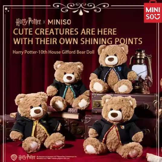 MINISO Harry Potter Series Plush Doll -10 Academy Gifford Bear Doll (Gryffindor) Cute Cloak Bear Soothing Collectible Dolls