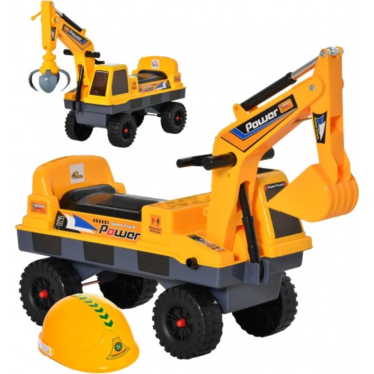 No Power 2 in 1 Ride On Excavator with Helmet and Claw, Construction Truck Set, Multi-Functional Digger with Storage, Light and