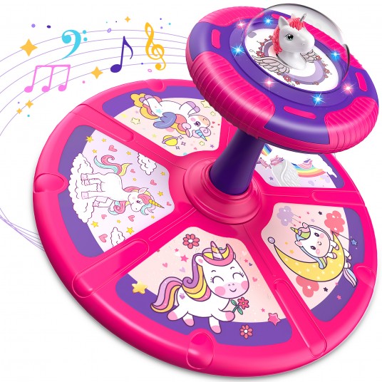 Unicorn Sit and Spin Toy for Kids,360° Spin Seat Kids Indoor Outdoor Interactive  Toy with Lights& Music,Xmas Birthday Gift