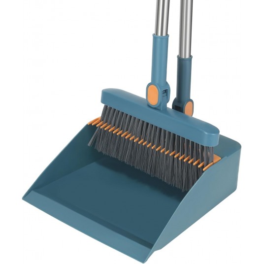 Broom and Dustpan Combo Set, Long Handled Adjustable Broom and Dustpan Set for Sweeping Home,Indoor Kitchen, Office Lobby  Floor