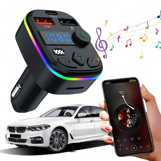 Car Charger Bluetooth-Compatible Dual USB Type C Hands Free Wireless Car Kit Hands-Free MP3 Player Radio Auto Radio FM Modulator